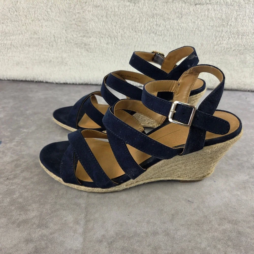 DV8 by Dolce Vita Navy Blue Faux Suede Espadrille Wedge Sandals Womens 8